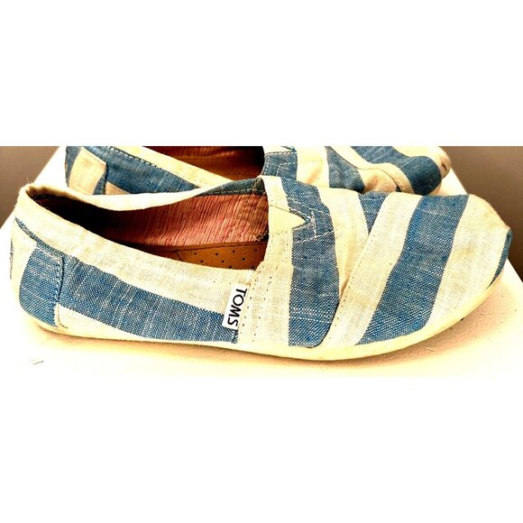 TOMS Womens Shoes Alpargata Original Canvas Classics Blue/White Striped Size 8 - Picture 3 of 12